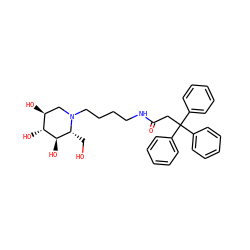 O=C(CC(c1ccccc1)(c1ccccc1)c1ccccc1)NCCCCN1C[C@H](O)[C@@H](O)[C@H](O)[C@H]1CO ZINC000096282609