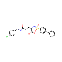 O=C(CC[C@H](NS(=O)(=O)c1ccc(-c2ccccc2)cc1)C(=O)O)NCc1ccc(Cl)cc1 ZINC000653819614