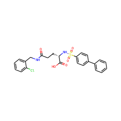 O=C(CC[C@H](NS(=O)(=O)c1ccc(-c2ccccc2)cc1)C(=O)O)NCc1ccccc1Cl ZINC000653819685