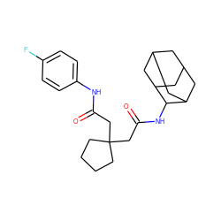 O=C(CC1(CC(=O)NC2C3CC4CC(C3)CC2C4)CCCC1)Nc1ccc(F)cc1 ZINC000043022963