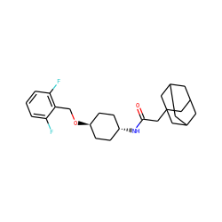O=C(CC12CC3CC(CC(C3)C1)C2)N[C@H]1CC[C@H](OCc2c(F)cccc2F)CC1 ZINC000253658948