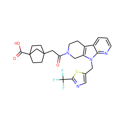 O=C(CC12CCC(C(=O)O)(CC1)C2)N1CCc2c(n(Cc3cnc(C(F)(F)F)s3)c3ncccc23)C1 ZINC000145805207