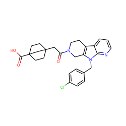 O=C(CC12CCC(C(=O)O)(CC1)CC2)N1CCc2c(n(Cc3ccc(Cl)cc3)c3ncccc23)C1 ZINC000199990292