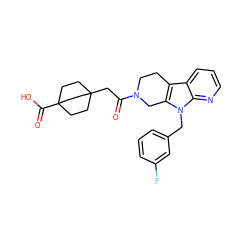 O=C(CC12CCC(C(=O)O)(CC1)CC2)N1CCc2c(n(Cc3cccc(F)c3)c3ncccc23)C1 ZINC000112993156