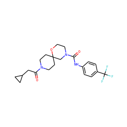 O=C(CC1CC1)N1CCC2(CC1)CN(C(=O)Nc1ccc(C(F)(F)F)cc1)CCO2 ZINC000103230973