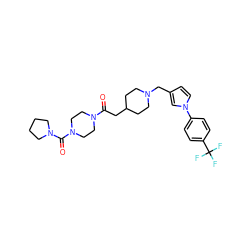 O=C(CC1CCN(Cc2ccn(-c3ccc(C(F)(F)F)cc3)c2)CC1)N1CCN(C(=O)N2CCCC2)CC1 ZINC000043064292