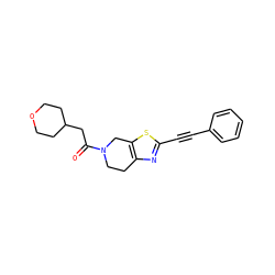 O=C(CC1CCOCC1)N1CCc2nc(C#Cc3ccccc3)sc2C1 ZINC000096273016