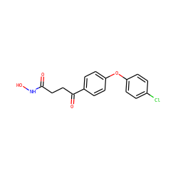 O=C(CCC(=O)c1ccc(Oc2ccc(Cl)cc2)cc1)NO ZINC000028527610