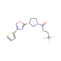 O=C(CCC(F)(F)F)N1CC[C@@H](c2nc(-c3cccs3)no2)C1 ZINC000071329352