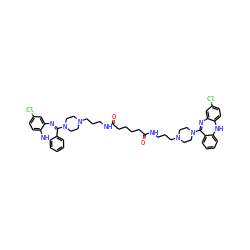 O=C(CCCCC(=O)NCCCN1CCN(C2=Nc3cc(Cl)ccc3Nc3ccccc32)CC1)NCCCN1CCN(C2=Nc3cc(Cl)ccc3Nc3ccccc32)CC1 ZINC000095550983