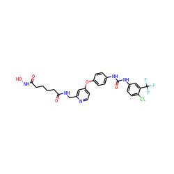O=C(CCCCC(=O)NCc1cc(Oc2ccc(NC(=O)Nc3ccc(Cl)c(C(F)(F)F)c3)cc2)ccn1)NO ZINC000043197980