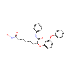 O=C(CCCCC[C@@H](Oc1cccc(Oc2ccccc2)c1)C(=O)Nc1ccccc1)NO ZINC000028956723