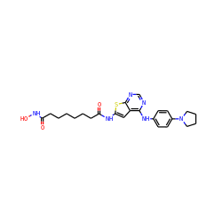 O=C(CCCCCCC(=O)Nc1cc2c(Nc3ccc(N4CCCC4)cc3)ncnc2s1)NO ZINC000299819945
