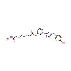 O=C(CCCCCCC(=O)Nc1cccc(-c2cn(Cc3ccc(O)cc3)nn2)c1)NO ZINC000049067063