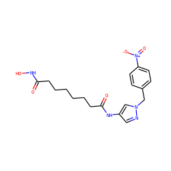 O=C(CCCCCCC(=O)Nc1cnn(Cc2ccc([N+](=O)[O-])cc2)c1)NO ZINC000073161084