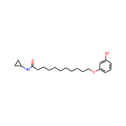 O=C(CCCCCCCCCCOc1cccc(O)c1)NC1CC1 ZINC000013676020