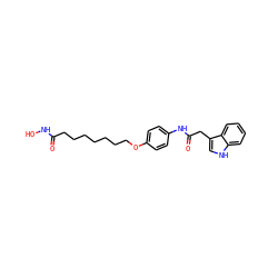 O=C(CCCCCCCOc1ccc(NC(=O)Cc2c[nH]c3ccccc23)cc1)NO ZINC000040764199