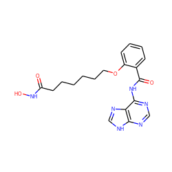 O=C(CCCCCCOc1ccccc1C(=O)Nc1ncnc2[nH]cnc12)NO ZINC001772607871
