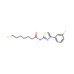 O=C(CCCCCCS)Nc1nc(-c2cccc(F)c2)cs1 ZINC000169350152