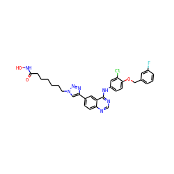 O=C(CCCCCCn1cc(-c2ccc3ncnc(Nc4ccc(OCc5cccc(F)c5)c(Cl)c4)c3c2)nn1)NO ZINC001772618804