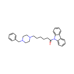 O=C(CCCCCN1CCN(Cc2ccccc2)CC1)n1c2ccccc2c2ccccc21 ZINC000653691256