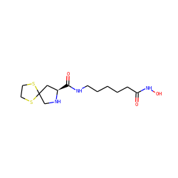 O=C(CCCCCNC(=O)[C@@H]1CC2(CN1)SCCS2)NO ZINC000072104836