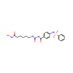 O=C(CCCCCNC(=O)NC(=O)c1ccc(NS(=O)(=O)c2ccccc2)cc1)NO ZINC000049089251