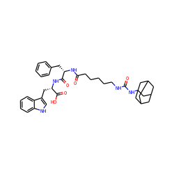 O=C(CCCCCNC(=O)NC12CC3CC(CC(C3)C1)C2)N[C@@H](Cc1ccccc1)C(=O)N[C@@H](Cc1c[nH]c2ccccc12)C(=O)O ZINC000059713367