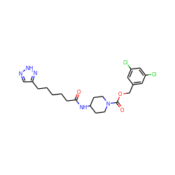 O=C(CCCCCc1cn[nH]n1)NC1CCN(C(=O)OCc2cc(Cl)cc(Cl)c2)CC1 ZINC000217461524