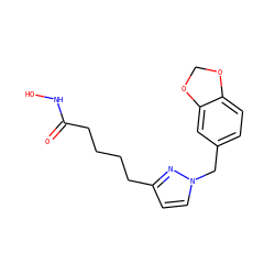 O=C(CCCCc1ccn(Cc2ccc3c(c2)OCO3)n1)NO ZINC000205809494