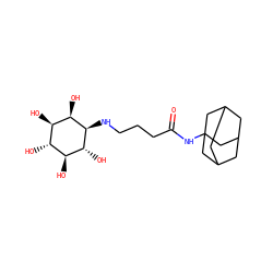 O=C(CCCN[C@@H]1[C@H](O)[C@H](O)[C@@H](O)[C@H](O)[C@H]1O)NC12CC3CC(CC(C3)C1)C2 ZINC000169327483