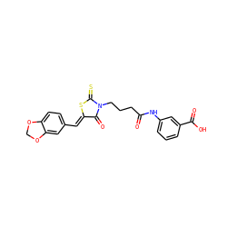 O=C(CCCN1C(=O)/C(=C/c2ccc3c(c2)OCO3)SC1=S)Nc1cccc(C(=O)O)c1 ZINC000002976035