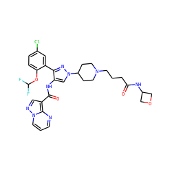 O=C(CCCN1CCC(n2cc(NC(=O)c3cnn4cccnc34)c(-c3cc(Cl)ccc3OC(F)F)n2)CC1)NC1COC1 ZINC001772655537