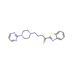 O=C(CCCN1CCN(c2ncccn2)CC1)c1nc2ccccc2s1 ZINC000084670849