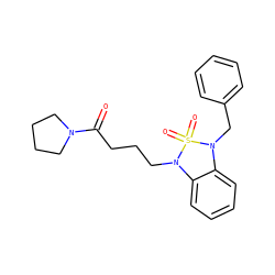 O=C(CCCN1c2ccccc2N(Cc2ccccc2)S1(=O)=O)N1CCCC1 ZINC000299869495