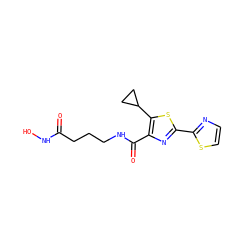 O=C(CCCNC(=O)c1nc(-c2nccs2)sc1C1CC1)NO ZINC000147364896