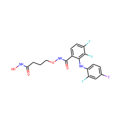 O=C(CCCONC(=O)c1ccc(F)c(F)c1Nc1ccc(I)cc1F)NO ZINC000059151046