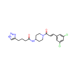 O=C(CCCc1c[nH]nn1)NC1CCN(C(=O)/C=C/c2cc(Cl)cc(Cl)c2)CC1 ZINC000150306102