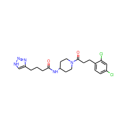 O=C(CCCc1c[nH]nn1)NC1CCN(C(=O)CCc2ccc(Cl)cc2Cl)CC1 ZINC000150335349