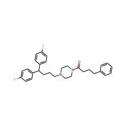 O=C(CCCc1ccccc1)N1CCN(CCCC(c2ccc(F)cc2)c2ccc(F)cc2)CC1 ZINC000013864333
