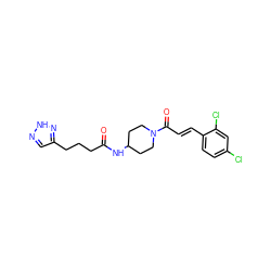 O=C(CCCc1cn[nH]n1)NC1CCN(C(=O)/C=C/c2ccc(Cl)cc2Cl)CC1 ZINC000217433206