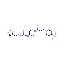 O=C(CCCc1cn[nH]n1)NC1CCN(C(=O)CCc2ccc(C(F)(F)F)cc2)CC1 ZINC000217383569