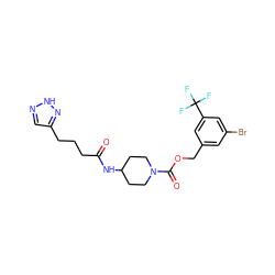 O=C(CCCc1cn[nH]n1)NC1CCN(C(=O)OCc2cc(Br)cc(C(F)(F)F)c2)CC1 ZINC000217887357