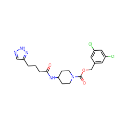 O=C(CCCc1cn[nH]n1)NC1CCN(C(=O)OCc2cc(Cl)cc(Cl)c2)CC1 ZINC000213671979