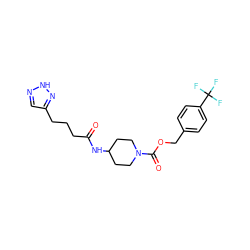 O=C(CCCc1cn[nH]n1)NC1CCN(C(=O)OCc2ccc(C(F)(F)F)cc2)CC1 ZINC000217394936