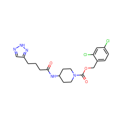 O=C(CCCc1cn[nH]n1)NC1CCN(C(=O)OCc2ccc(Cl)cc2Cl)CC1 ZINC000209495691
