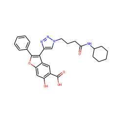 O=C(CCCn1cc(-c2c(-c3ccccc3)oc3cc(O)c(C(=O)O)cc23)nn1)NC1CCCCC1 ZINC000066112244