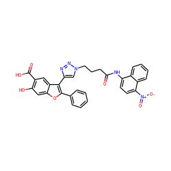 O=C(CCCn1cc(-c2c(-c3ccccc3)oc3cc(O)c(C(=O)O)cc23)nn1)Nc1ccc([N+](=O)[O-])c2ccccc12 ZINC000066101838