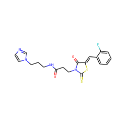 O=C(CCN1C(=O)/C(=C/c2ccccc2F)SC1=S)NCCCn1ccnc1 ZINC000006660893