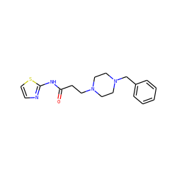 O=C(CCN1CCN(Cc2ccccc2)CC1)Nc1nccs1 ZINC000019372191